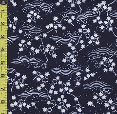 Yukata Fabric - 858 - Tiny Maple Leaves & Waves - Dark Navy - Indigo