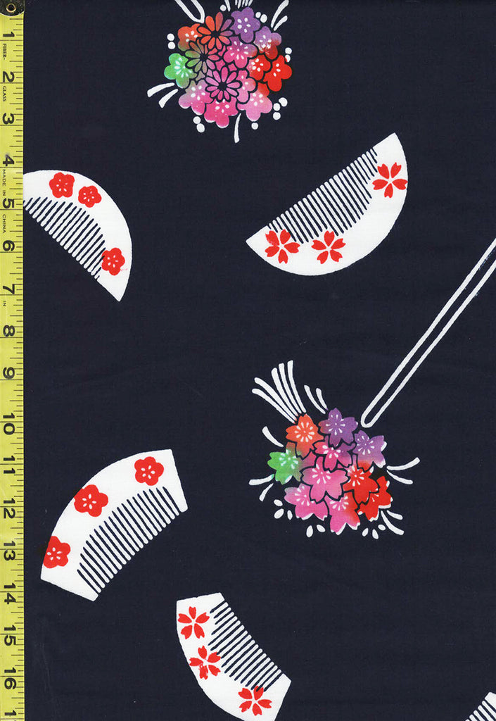 Yukata Fabric - 869 - Japanese Hair Combs & Kanzashi Hair Sticks - Indigo