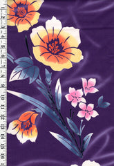 0870 - Yukata Fabric - Pretty Orange & Yellow Flowers - Purple - Last 2 5/8 Yards