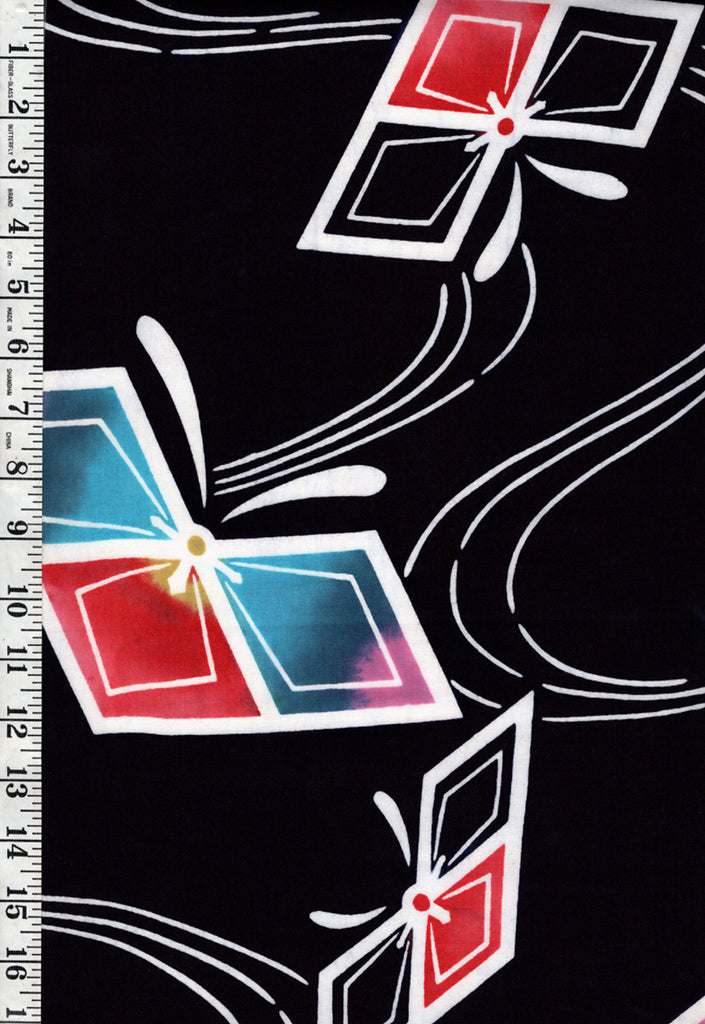 Yukata Fabric - 625 - Abstract Colorful Butterfly - Indigo