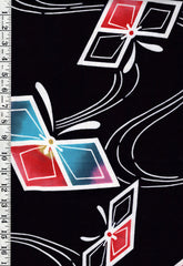 Yukata Fabric - 625 - Abstract Colorful Butterfly - Indigo