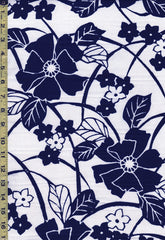 Yukata Fabric - 829 - Large Navy Flower & Blossoms - White