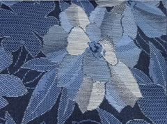 597 - Japanese Combined Weave - Woven Flower & Leaves - Blue - By the Half Yard