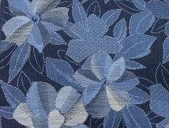 597 - Japanese Combined Weave - Woven Flower & Leaves - Blue - By the Half Yard