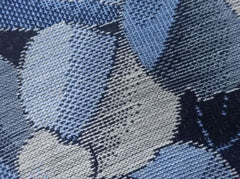 597 - Japanese Combined Weave - Woven Flower & Leaves - Blue - By the Half Yard