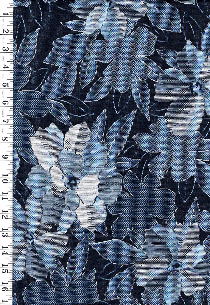 597 - Japanese Combined Weave - Woven Flower & Leaves - Blue - By the Half Yard
