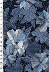 597 - Japanese Combined Weave - Woven Flower & Leaves - Blue - By the Half Yard