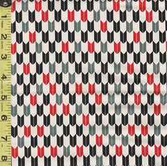 Japanese Novelty - Cosmo Small Chevrons - Black, Gray & Red - AP1350H-41E - Ivory