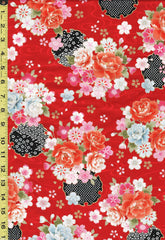 Japanese - Cosmo Peonies, Medallions & Floating Cherry Blossoms - AP02705-2C - Red