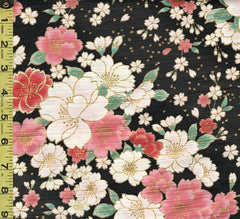 Japanese - Cosmo Floating Cherry Blossoms - AP21902-1E - Black - By the Half Yard