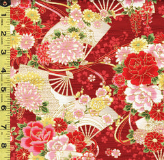 Japanese - Cosmo Floral Fans & Floating Blossoms - AP21902-3C - Red - By the Half Yard