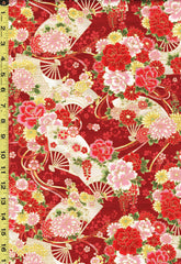 Japanese - Cosmo Floral Fans & Floating Blossoms - AP21902-3C - Red - By the Half Yard
