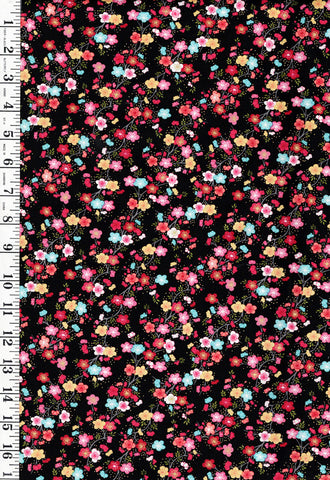 Asian - Hikari Small Floating Colorful Cherry Blossoms - TP-2518-X - Black