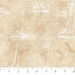 Nautical - Sail Away - Sailboats & Compass - DP24166-12 - Beige/ Tan - Last 2 5/8 Yards - ON SALE - $5.00 yard