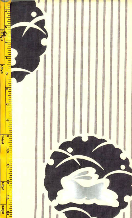 Yukata Fabric - 0105 - Bunny Medallions & Stripes - Cream