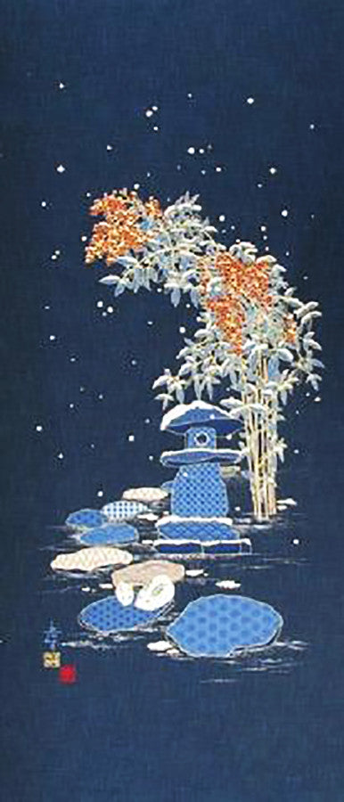 Noren Panel - Bunnies, Pagoda & Winter Bamboo # 118