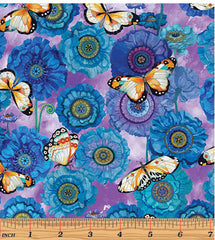 *Tropical - SEASON OF THE SUN - Blossoms & Butterflies - 13194-61 - Purple - SAVE 20% - By the Yard