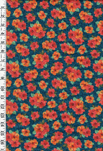 Tropical - Cockatoo Collection - Pretty Hibiscus Bouquets - 29079-Q - Navy - ON SALE - SAVE 30% - By the Yard