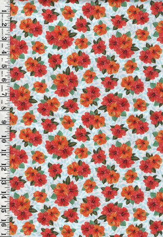 Tropical - Cockatoo Collection - Pretty Hibiscus Bouquets - 29079-Z - White - ON SALE - SAVE 30% - By the Yard