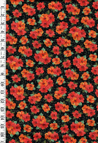 Tropical - Cockatoo Collection - Pretty Hibiscus Bouquets - 29079-J - Black - ON SALE - 30% OFF - By the Yard - Last 2 Yards