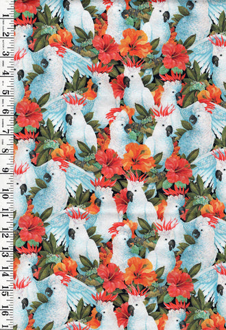 Tropical - Cockatoo Collection - Compact Cockatoos & Hibiscus - 29078-Z - Multi - ON SALE - SAVE 30% - By the Yard