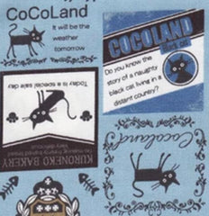 Japanese Novelty - Cocoland Cat Advertisements - Oxford Cloth - CO-10002-21D - Blue & Brass - ON SALE - SAVE 20%