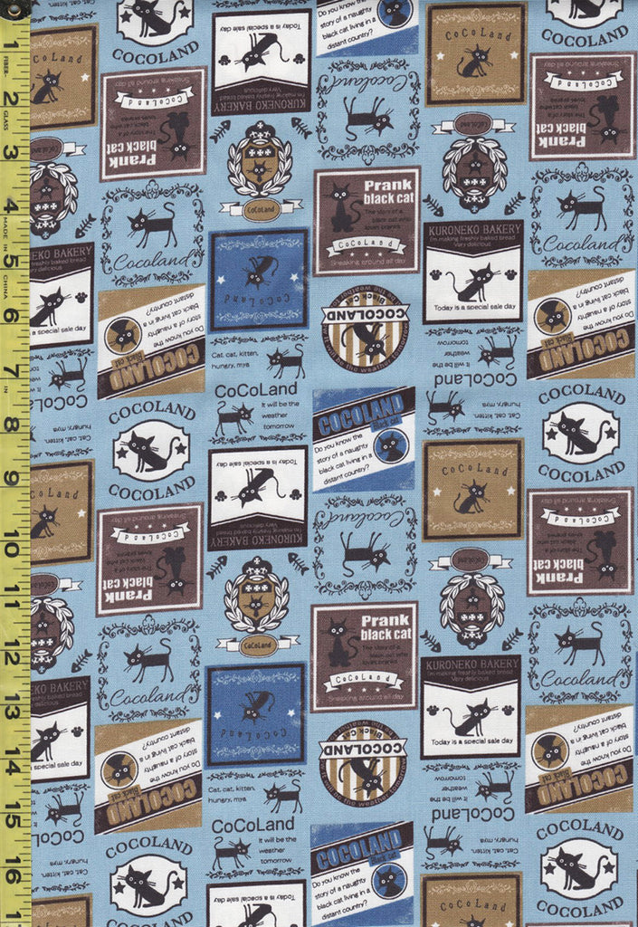 Japanese Novelty - Cocoland Cat Advertisements - Oxford Cloth - CO-10002-21D - Blue & Brass - ON SALE - SAVE 20%