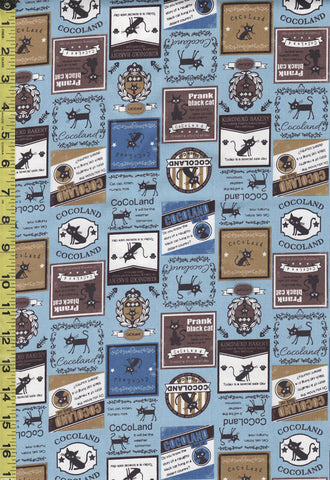 SALE - Japanese Novelty - Cocoland Cat Advertisements - Oxford Cloth - CO-10002-21D - Blue - ON SALE - SAVE 30%
