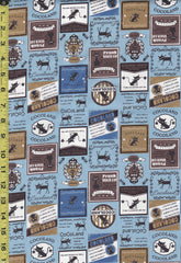 Japanese Novelty - Cocoland Cat Advertisements - Oxford Cloth - CO-10002-21D - Blue & Brass - ON SALE - SAVE 20%