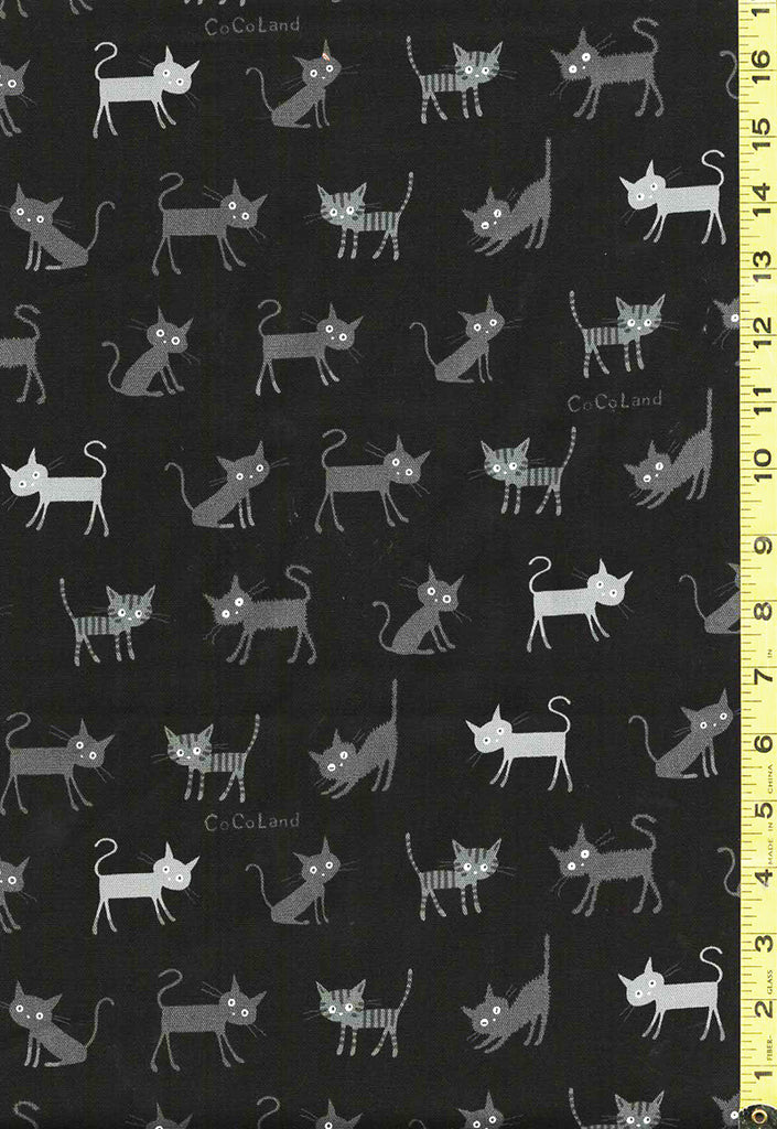 Japanese Novelty - Cocoland Wide Eye Electrified SMALL Cats - Oxford Cloth - CO-10002-2E - BLACK