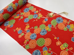 780 - Japanese Combined Weave - Kiku & Ume (Plum) Blossoms - Red