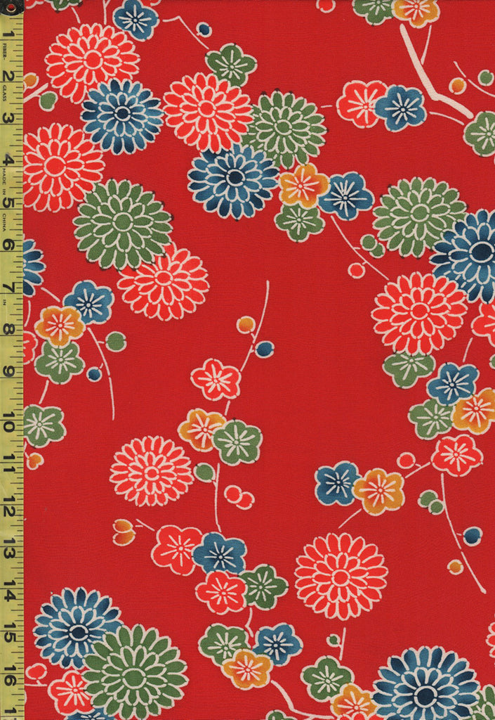 780 - Japanese Combined Weave - Kiku & Ume (Plum) Blossoms - Red