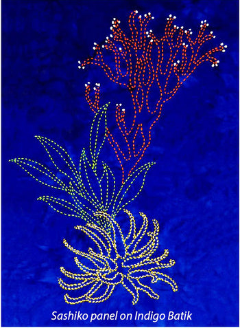 Sashiko - Pre-printed Sea Life Panel - Coral Reef Anemones & Grasses