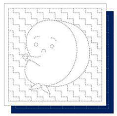 Sashiko Pre-printed Sampler - Daruma Hyottoko & Steps- # 1251 - Navy
