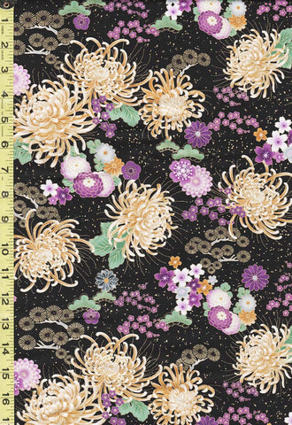 Asian - Timeless Treasures - Majestic Mums, Cherry Blossoms & Pines - CM8811 - Last 2 3/8 Yards
