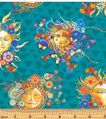 *Tropical - SEASON OF THE SUN - Sun Faces & Prisms - 13193-82 - Teal - ON SALE - Save 20% - By the Yard