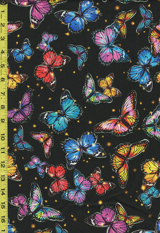 SALE - Fantastic Forest - Colorful Butterflies & Tiny Fireflies - ATZD-20176-2 - Black - SAVE 30% - Last 7/8 Yard