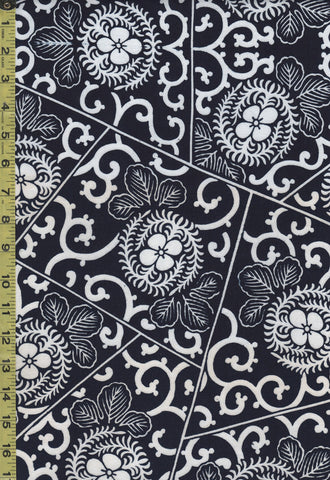 Yukata Fabric - 552 - Abstract Floral Trapezoids - Indigo