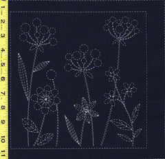 Sashiko Pre-printed Panel - HM-31 - Garden Sampler - Dark Navy