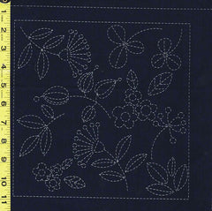 Sashiko Pre-printed Panel - HM-31 - Garden Sampler - Dark Navy