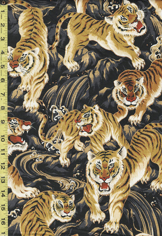 Quilt Gate - Tora Tigers & Waterfalls - HR-3390-11E - Black - By the Half Yard - ON SALE - Save 20% - Last 7/8 Yard