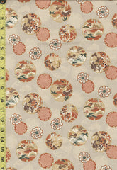 Quilt Gate - Hyakka Ryoran Shiki - Floating Medallions with Pines, Berries & Shibori Dots - HR3380-14A - Tan - By the Half Yard