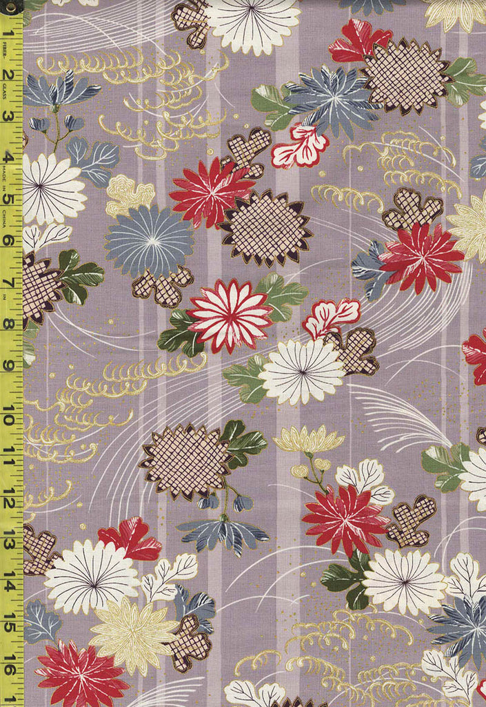 Quilt Gate - Kaga Floating Daisies & Mums - HR3400-12D - Lavender - By the Half Yard