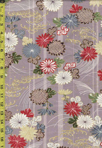Quilt Gate - Kaga Floating Daisies & Mums - HR3400-12D - Lavender - Last 5/8 yard