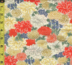 Quilt Gate - Kaga Compact Mums, Peonies & Iris - HR3400-13A - Ivory - Last 2 3/4 Yards