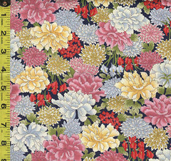 Quilt Gate - Kaga Compact Mums, Peonies & Iris - HR3400-13E - Navy - By the Half Yard