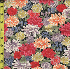 Quilt Gate - Kaga Compact Mums, Peonies & Iris - HR3400-13F - Black - By the Half Yard