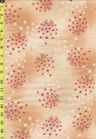 Japanese - Handworks Small Red Floral Clusters - Cotton-Linen - CL10447S-D - Tan - ON SALE - SAVE 20%