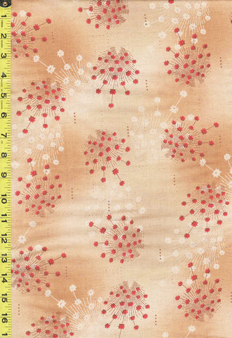 Japanese - Handworks Small Red Floral Clusters - Cotton-Linen - CL10447S-D - Tan - ON SALE - Save 50% - Last 2 1/8 Yards