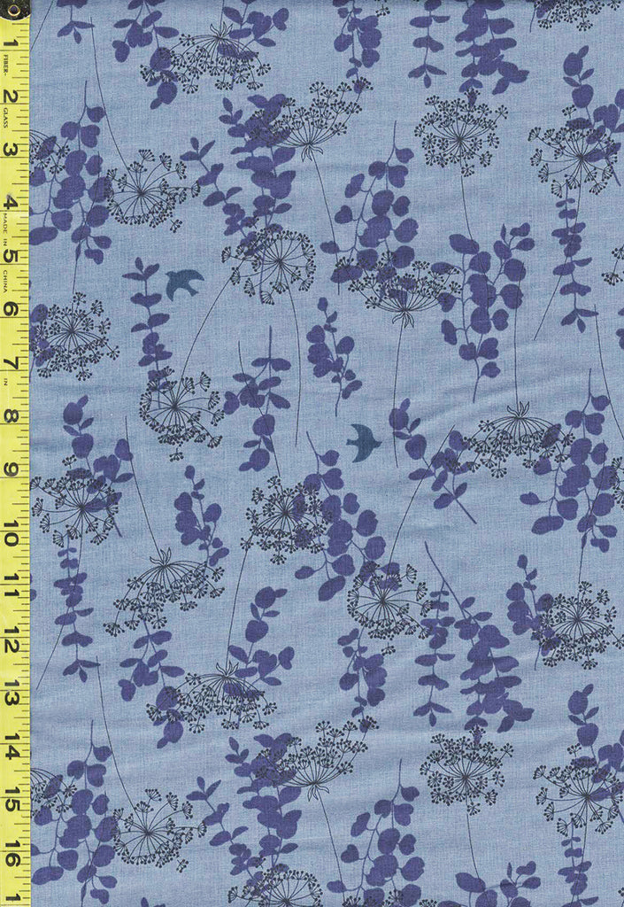 Japanese - Handworks Dandelions, Leafy Branches & Blue Birds - Cotton-Linen - SL10452S-D - Blues
